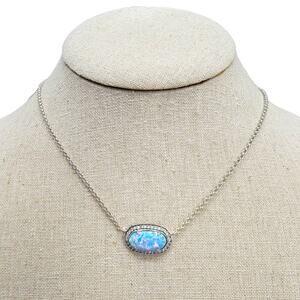 Kendra Scott Elisa Silver Tone Blue Opal Pave Halo Pendant Chain Necklace